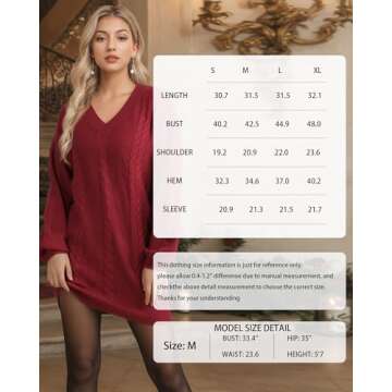 VAFOLY 2024 Fall Dresses for Women Date Night Outfit for Women V Neck Long Sleeve Knit Ribbed Casual Dress Winter Plus Size Dresses for Attend School Sweater Dress Red Dahlia L