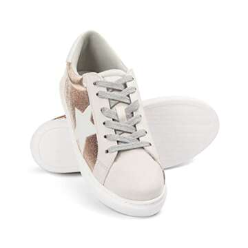 PARTY Women's Fashion Star Sneaker Lace Up Low Top Comfortable Cushioned Walking Shoes, Podcast-Rose Gold-8