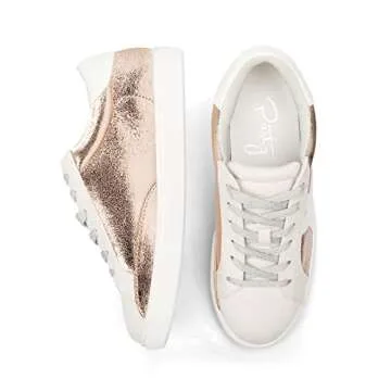 PARTY Women's Fashion Star Sneaker Lace Up Low Top Comfortable Cushioned Walking Shoes, Podcast-Rose Gold-8