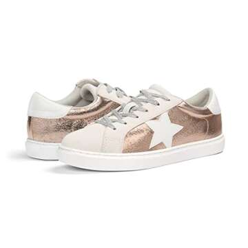 PARTY Women's Fashion Star Sneaker Lace Up Low Top Comfortable Cushioned Walking Shoes, Podcast-Rose Gold-8