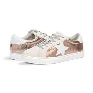 PARTY Women's Fashion Star Sneaker Lace Up Low Top Comfortable Cushioned Walking Shoes, Podcast-Rose Gold-8