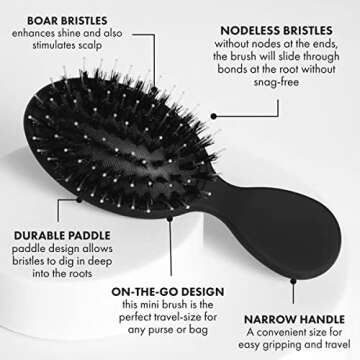Mini Boar Bristle Brush by Everlong - Shine & Growth