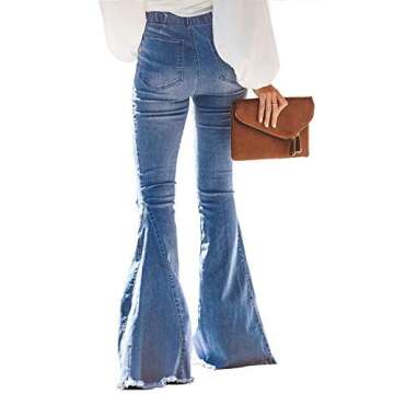 Sidefeel Women's Bell Bottoms Jeans High Waisted Flared Bootcut Elastic Waist Denim Pants Size 10 Light Blue