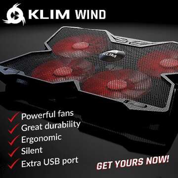 KLIM Wind - Laptop Cooling Pad - More Than 500 000 Units Sold -The Most Powerful Rapid Action Coolin...