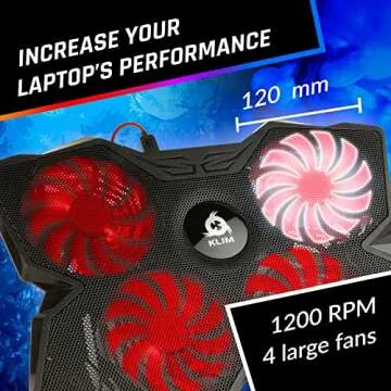 KLIM Wind - Laptop Cooling Pad - More Than 500 000 Units Sold -The Most Powerful Rapid Action Cooling Fan - Laptop Stand with 4 Cooling Fans at 1200 RPM - USB Fan - PS5, PS4 - Black - New Version 2024