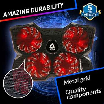 KLIM Wind - Laptop Cooling Pad - More Than 500 000 Units Sold -The Most Powerful Rapid Action Cooling Fan - Laptop Stand with 4 Cooling Fans at 1200 RPM - USB Fan - PS5, PS4 - Black - New Version 2024