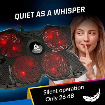 KLIM Wind - Laptop Cooling Pad - More Than 500 000 Units Sold -The Most Powerful Rapid Action Cooling Fan - Laptop Stand with 4 Cooling Fans at 1200 RPM - USB Fan - PS5, PS4 - Black - New Version 2024