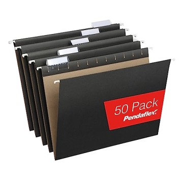 Pendaflex Hanging File Folders Letter Size - with 1/5 Cut Adjustable Tabs - Bulk 50 Pack of Black Ha...