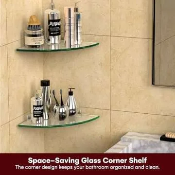 GeekDigg 2-Pack Glass Shelf Shower Caddie, Adhesive Shower Caddy Shower Shelves for Inside Shower, No Drill Adhesive Wall Mounted Bathroom Organizer Shelves with Aluminium Brackets