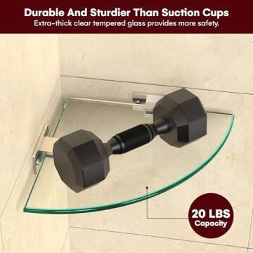 GeekDigg 2-Pack Glass Shelf Shower Caddie, Adhesive Shower Caddy Shower Shelves for Inside Shower, No Drill Adhesive Wall Mounted Bathroom Organizer Shelves with Aluminium Brackets