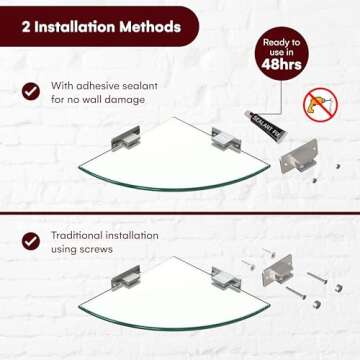 GeekDigg 2-Pack Glass Shelf Shower Caddie, Adhesive Shower Caddy Shower Shelves for Inside Shower, No Drill Adhesive Wall Mounted Bathroom Organizer Shelves with Aluminium Brackets