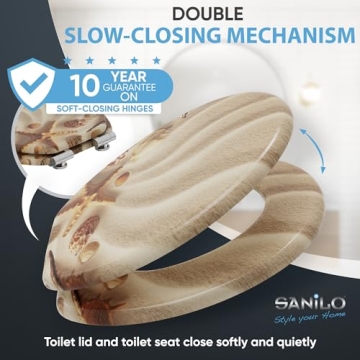 Sanilo Toilet Seat ROUND with Soft Close, Quiet and Slow Close Lid and Seat, Strong Bumpers and Hing...
