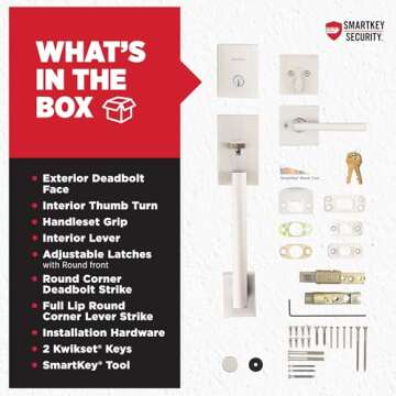 Kwikset San Clemente Front Door Lock Handle and Deadbolt Set, Entry Handleset Exterior with Interior Reversible Lever, Satin Nickel, Pick Resistant SmartKey Rekey Deadbolt Security