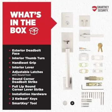 Kwikset San Clemente Front Door Lock Handle and Deadbolt Set, Entry Handleset Exterior with Interior Reversible Lever, Satin Nickel, Pick Resistant SmartKey Rekey Deadbolt Security