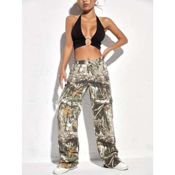 Women's Camo Cargo Pants High Waist Baggy Wide Leg Camouflage Army Fatigue Slim Fit Pockets Joggers ...