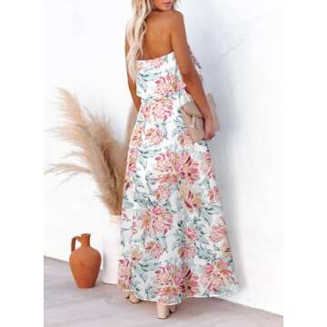 Dokotoo High Waist Floral Strapless Sundress for Beach Vacation