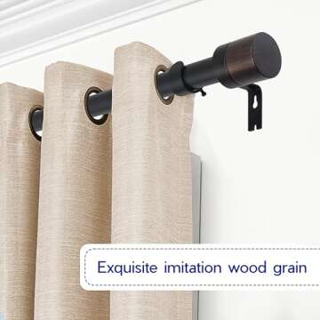 Wood Curtain Rods for Windows: 1 Inch Diameter Heavy Duty Adjustable Curtain Rod 48" to 84", Decorat...