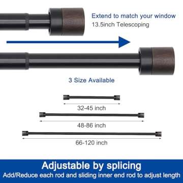 Wood Curtain Rods for Windows: 1 Inch Diameter Heavy Duty Adjustable Curtain Rod 48" to 84", Decorative Single Window Curtain Rods with Imitation Wood Grain Finials,Window Drapery Rod for Bedroom
