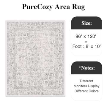 PureCozy Gray Area Rug 8x10 Machine Washable Large Vintage Living Room Distressed Non Slip Carpet Tr...