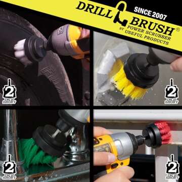 Drillbrush 4 Piece Drill Brush Small Cleaning Brushes for Use on Carpet, Tile, Shower Track, and Grout Lines - Rotating Cleaning Brush Attachment for Drill - Power Drill Cleaning Brush Attachment Set