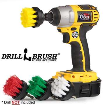 Drillbrush 4 Piece Drill Brush Small Cleaning Brushes for Use on Carpet, Tile, Shower Track, and Grout Lines - Rotating Cleaning Brush Attachment for Drill - Power Drill Cleaning Brush Attachment Set