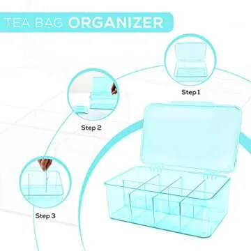 Utopia Home 3 Pack Tea Bag Organizer - Stackable Tea Bag Storage Organizer with Clear Top Lid- Tea bag holder For Counter tops, Kitchen Cabinets, Pantry, Sweeteners (Aqua)