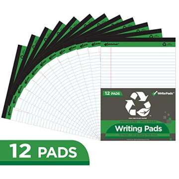 KAISA Legal Pads Writing Pads Recycled Paper, 8.5"x11.75" Wide Ruled, 50 sheets 8-1/2"x 11-3/4" Perf...