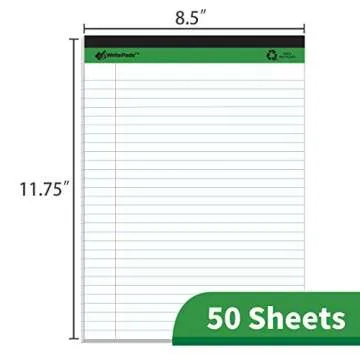 KAISA Legal Pads Writing Pads Recycled Paper, 8.5"x11.75" Wide Ruled, 50 sheets 8-1/2"x 11-3/4" Perforated Writed Pad, White Pack of 12pads, KSU-5293