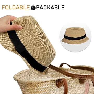 Womens Short Brim Straw Sun Hat - Packable & Stylish