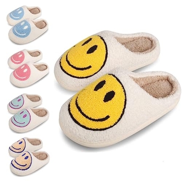 dubuto Smile Face Slippers for Kids, Soft Plush Anti-slip House Shoes