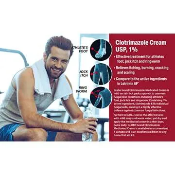 Globe Clotrimazole Antifungal Cream 1% USP, 1 oz (5 Pack), Anti Fungal Treatment, Relieves Itching, Burning, Cracking and Scaling Associated Athletes Foot, Jock Itch, Ringworm and More
