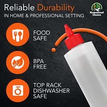 Made in USA Condiment Squeeze Bottles 16 OZ, 6 Pack Squirt Bottles for Sauces Liquids BPA Free Condiment Bottles with Twist Cap Ketchup, Syrup, Oil, Dressings, Honey, BBQ, Arts Crafts