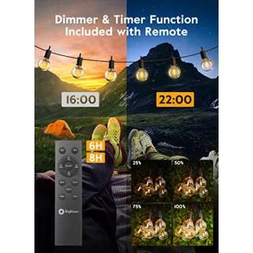 Outdoor String Lights with Remote and Zip Ties, 58Ft Dimmable Patio Lights with 25 Bulbs, Waterproof...