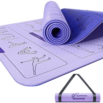 Yoga Mat with Poses, Sportneer Yoga Mats for Women & Men, Non Slip Double-Sided, Exercise Mats for H...