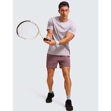 CRZ YOGA Men's Cotton Polyester Short Sleeve T-Shirt Classic Fit Casual Workout Tops Soft Premium Tee Iced Iris Medium