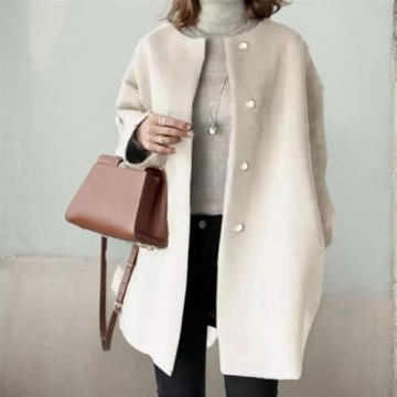 BAVATIMO Women's Winter Warm Single Breasted Coat Casual Oversized Long Sleeve Faux Woolen Trench Coat Overcoat with Pockets