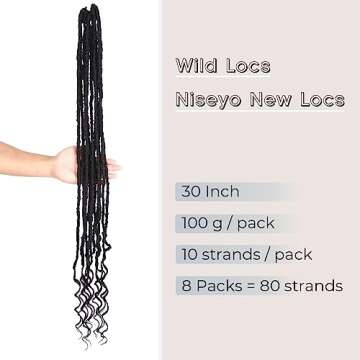 Niseyo Wild Locs 30 Inch Distressed New Faux Locs with Curly Ends 8 Packs Long Soft Pre-looped Godde...