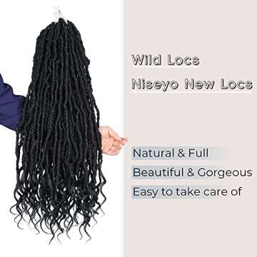 Niseyo Wild Locs 30 Inch Distressed New Faux Locs with Curly Ends 8 Packs Long Soft Pre-looped Goddess Locs Crochet Hair (2#, Off Black)