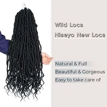 Niseyo Wild Locs 30 Inch Distressed New Faux Locs with Curly Ends 8 Packs Long Soft Pre-looped Goddess Locs Crochet Hair (2#, Off Black)