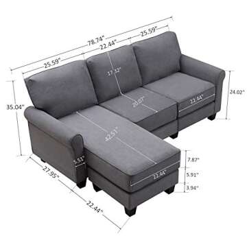 Nolany Reversible Sectional Sofa Couch L Shape Sofa Couch Convertible Sectional Couch for Small Apartment (Dusty Grey)