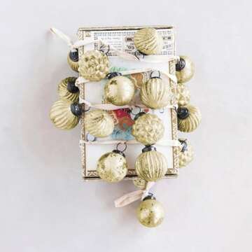 One Holiday Way 72-Inch Embossed Mercury Glass Ornament Christmas Tree Garland w/Antique Cream White Finish - Vintage Indoor Xmas Mantel Stairs Railing Hanging Home Decor - Winter Wedding Decoration