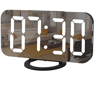 SZELAM Digital Alarm Clock - Stylish Mirror with Dimming Mode & USB Ports