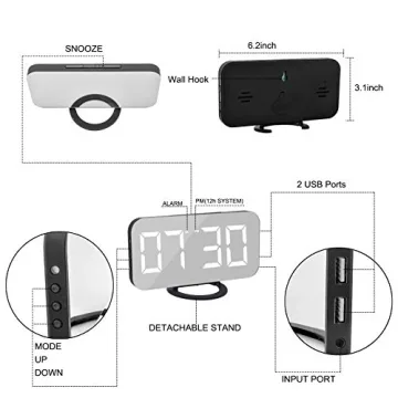 SZELAM Digital Clock - Alarm Clock with Mirror Surface