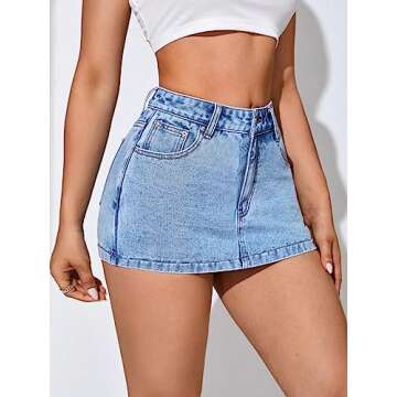 WDIRARA Women's High Waisted Button Denim Skort Summer Shorts with Pockets Light Wash 32
