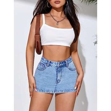 WDIRARA Women's High Waisted Button Denim Skort Summer Shorts with Pockets Light Wash 32