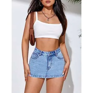 WDIRARA Women's High Waisted Button Denim Skort Summer Shorts with Pockets Light Wash 32