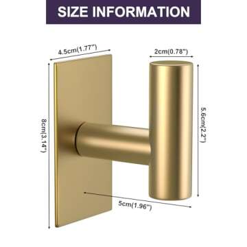 VAEHOLD Wall Towel Hooks, Heavy Duty Sticky Holder Waterproof Towel Hooks for Hanging Coat, Clothes, Closet Hook Wall Mount for Kitchen (Gold, Adhesive 2 Pack)