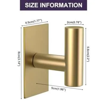 VAEHOLD Wall Towel Hooks, Heavy Duty Sticky Holder Waterproof Towel Hooks for Hanging Coat, Clothes, Closet Hook Wall Mount for Kitchen (Gold, Adhesive 2 Pack)