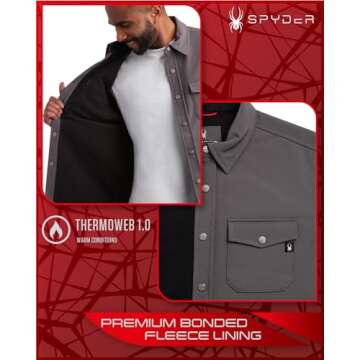 Spyder Men's Softshell Shirt Jacket - Wind Resistant Polar Fleece Bonded Long Sleeve Button Down Shirt for Men (Sizes: S-XXL), Size Large, Polar