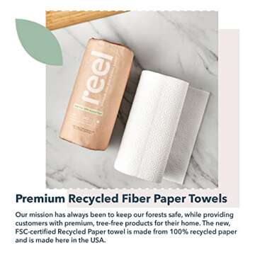 Reel Premium Recycled Paper Towels- 12 Rolls, 2-Ply Made From Tree-Free, 100% Recycled Paper - Eco-F...